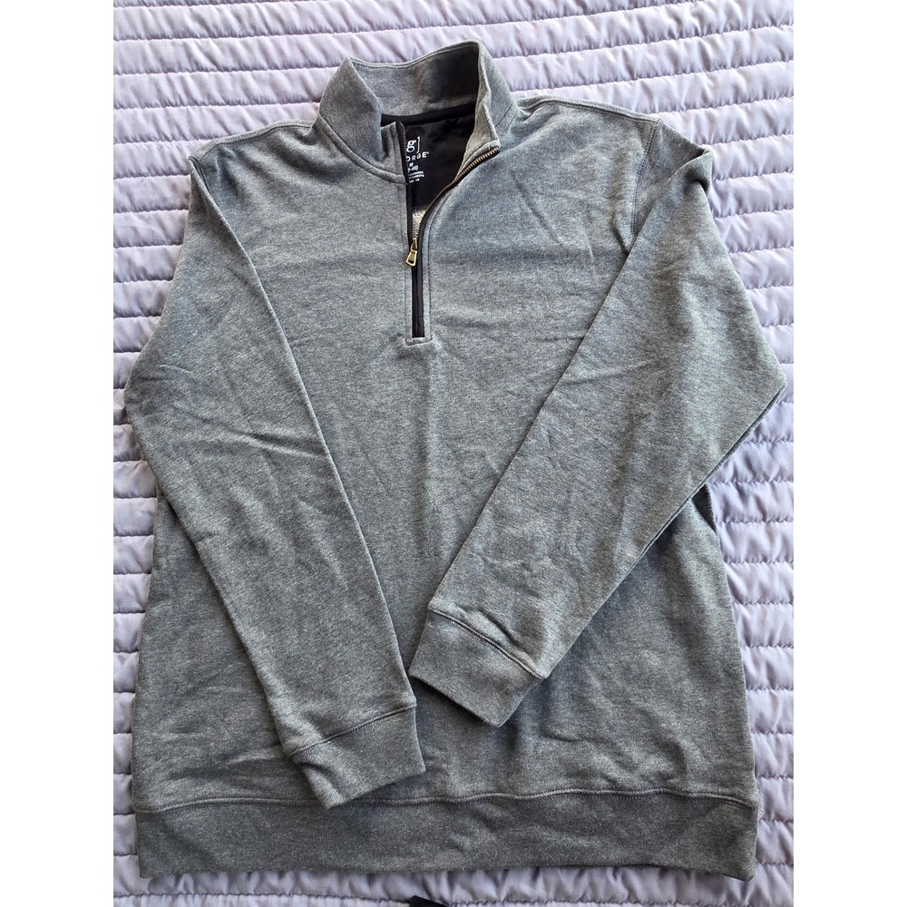 920 George Mens Quarter Zip Pullover Sweatshirt Heather Grey Mock Neck Size M